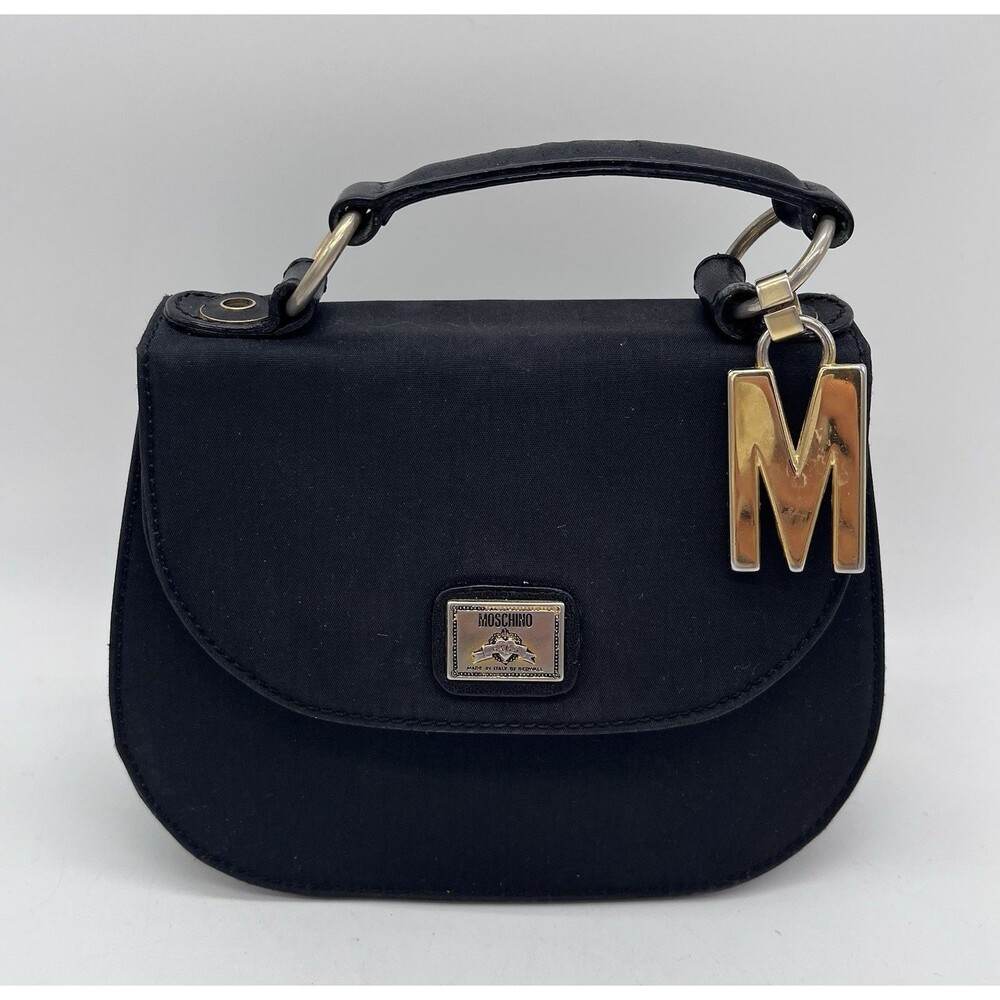 Vintage 1990's Moschino Black Nylon Miniature Kelly Micro Saddle Bag